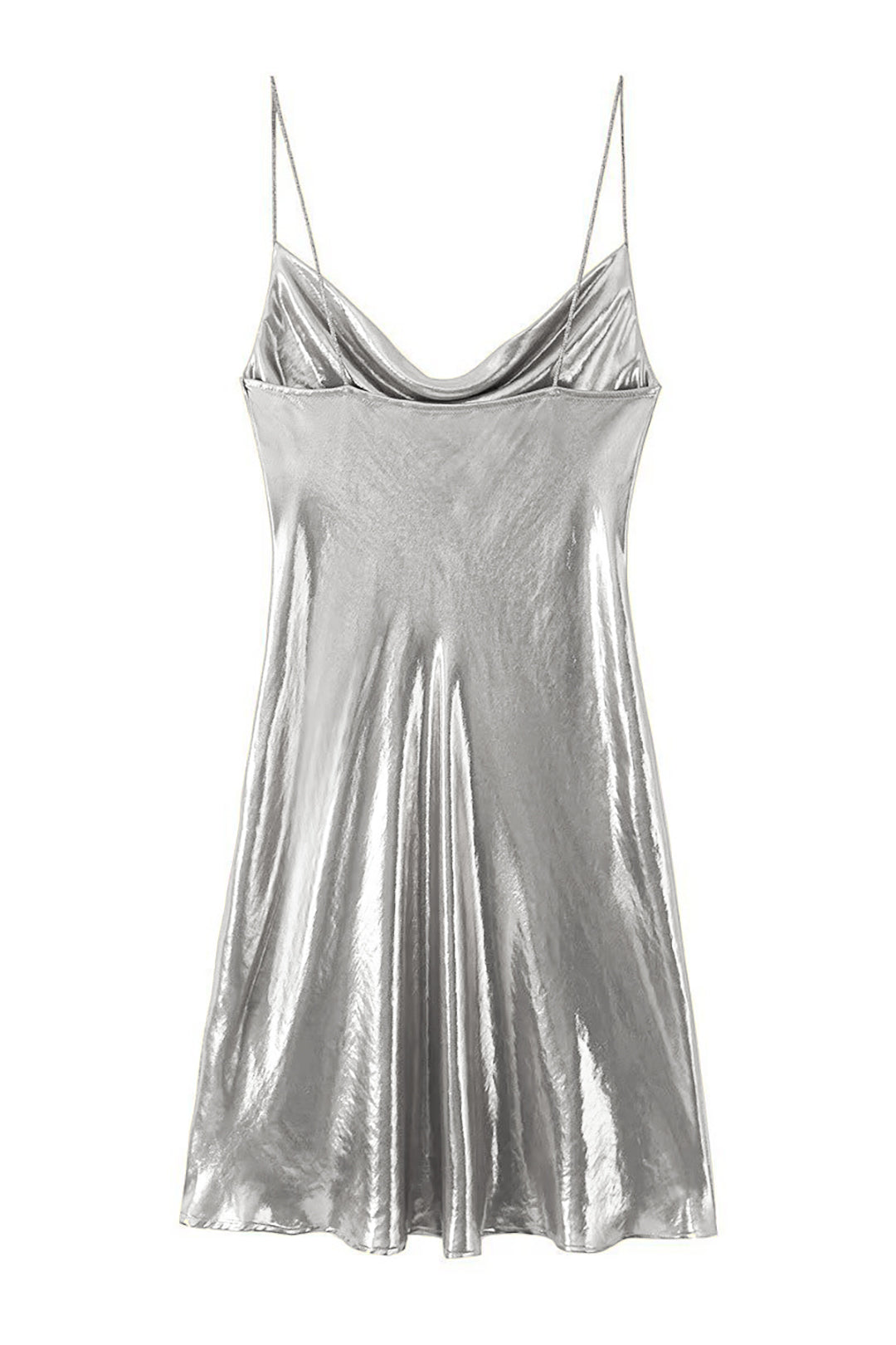 Metallic Cowl Neck Spaghetti Strap Slip Mini Dress - View 13