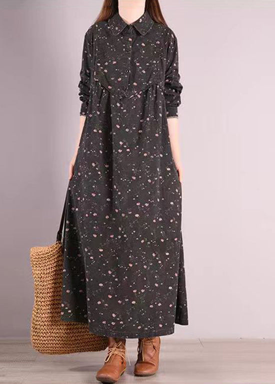 Ditsy Floral Print Collar Button Front Maxi Shirt Dress - View 3