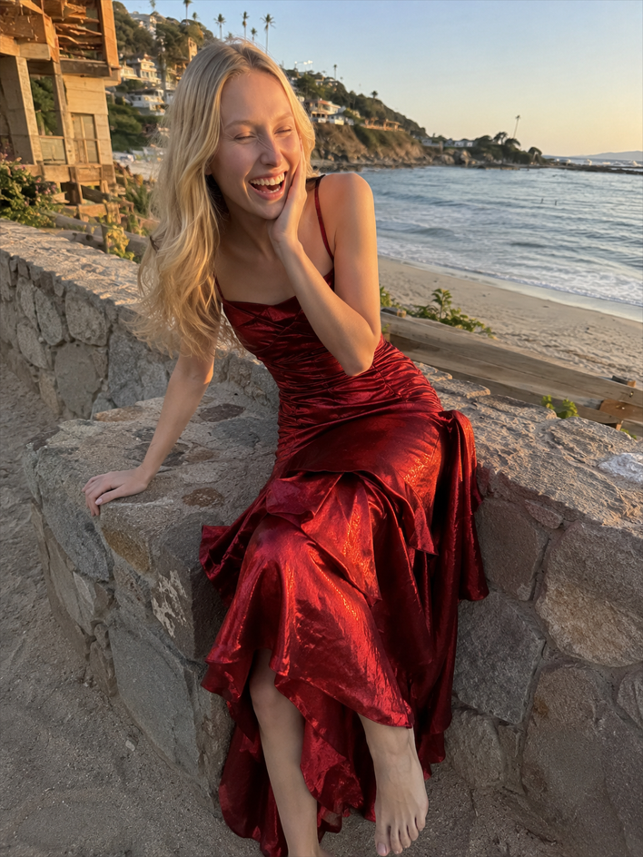 Satin Strappy Ruffle Tiered Mermaid Maxi Dress 4