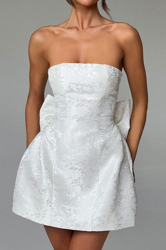 Jacquard Strapless Bow Back Fit and Flare Mini Dress - View 7