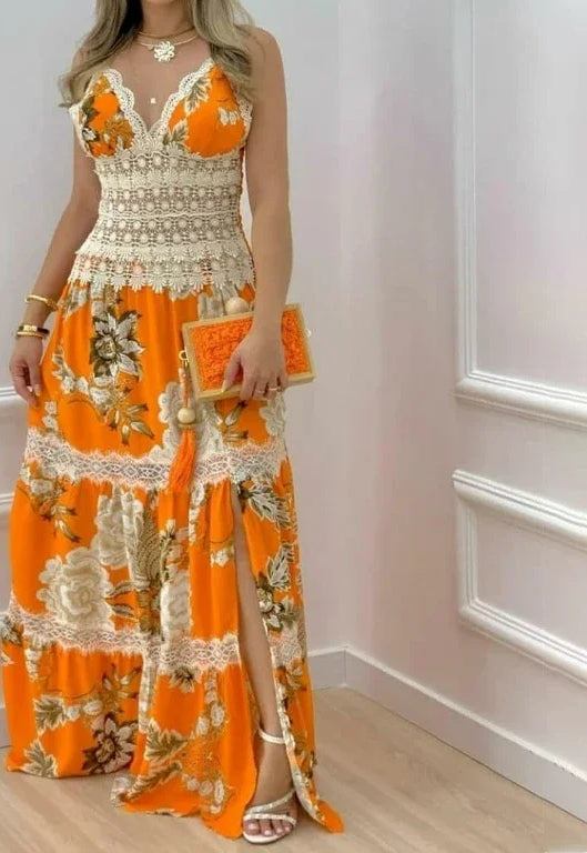 Floral Lace Split Hem Maxi Dress - View 2