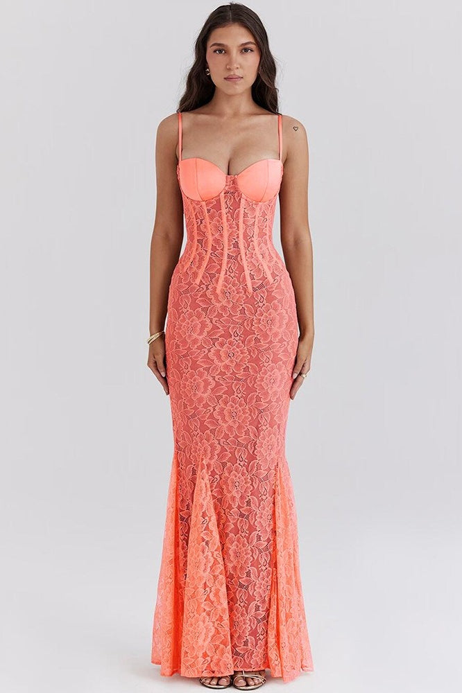 Lace Backless Spaghetti Strap Maxi Dress - View 3