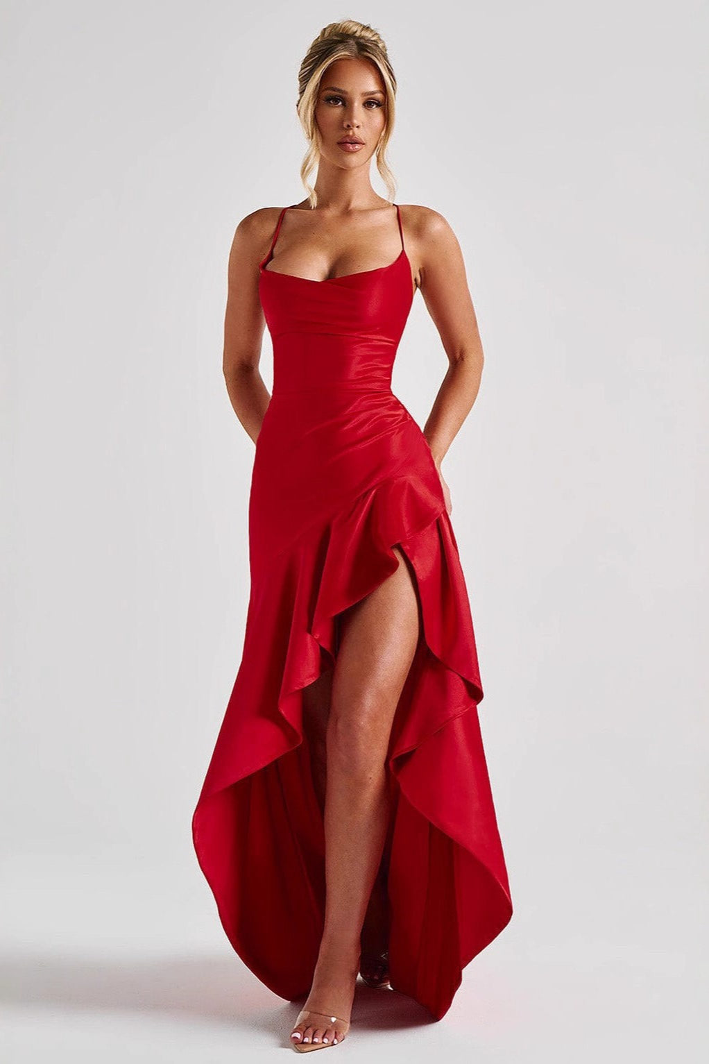 Backless Lace-Up Satin Silk Dress - View 4