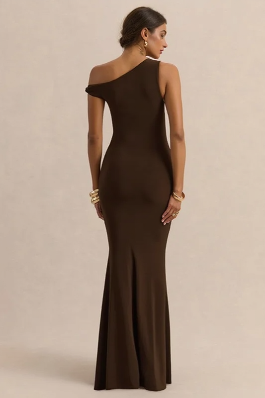 One Shoulder Ruched Twist Front Mermaid Maxi Gown 3