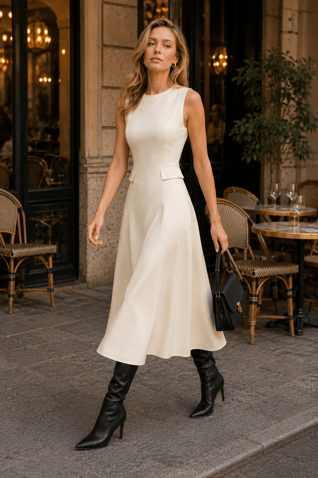 A Line Flared Sleeveless Work Dress