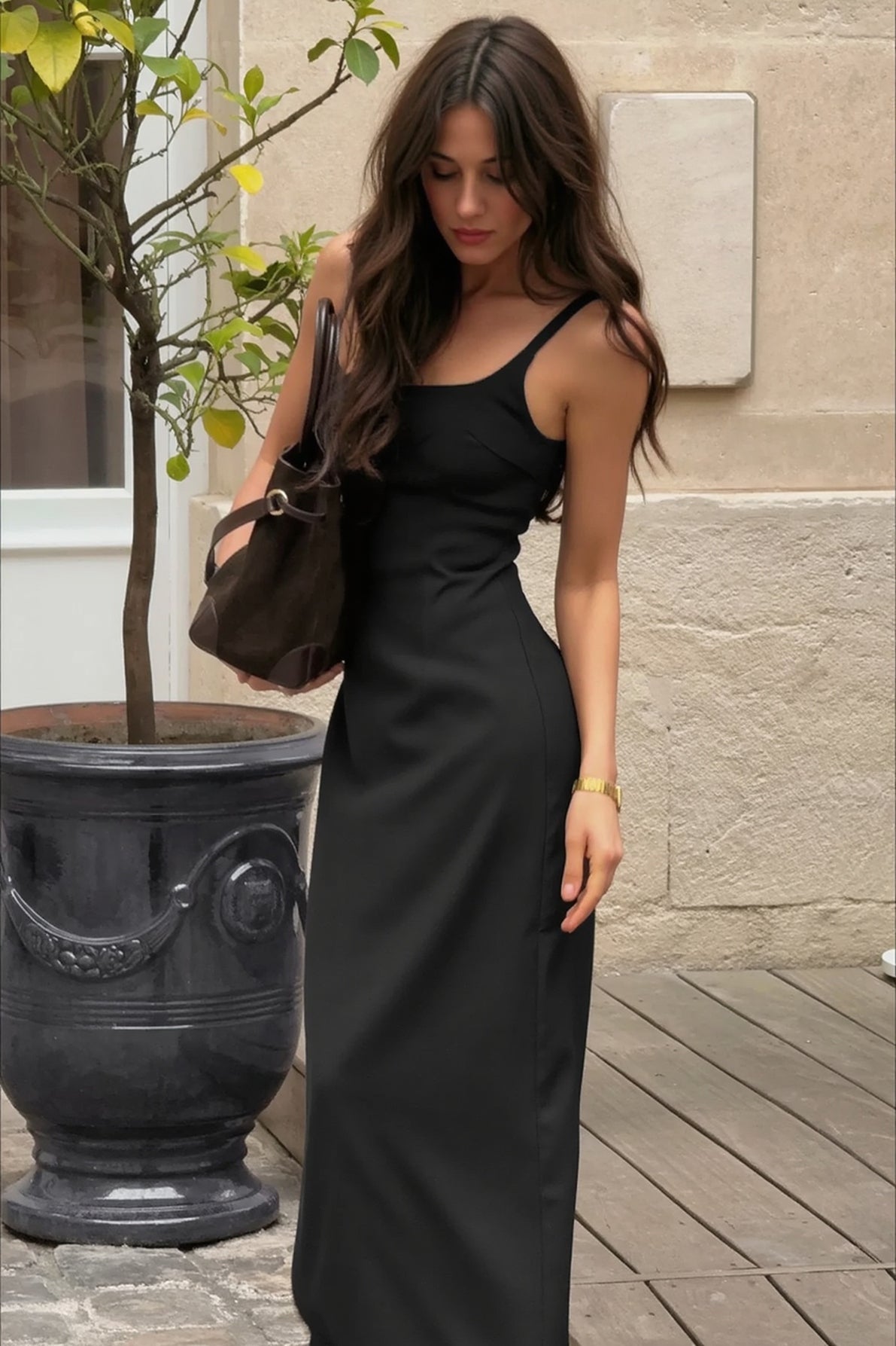 Square Neck Spaghetti Strap High Split Satin Slip Maxi Dress 3