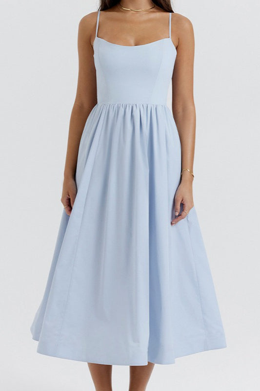 Spaghetti Strap Scoop Neck Fit and Flare Midi Dress - View 4