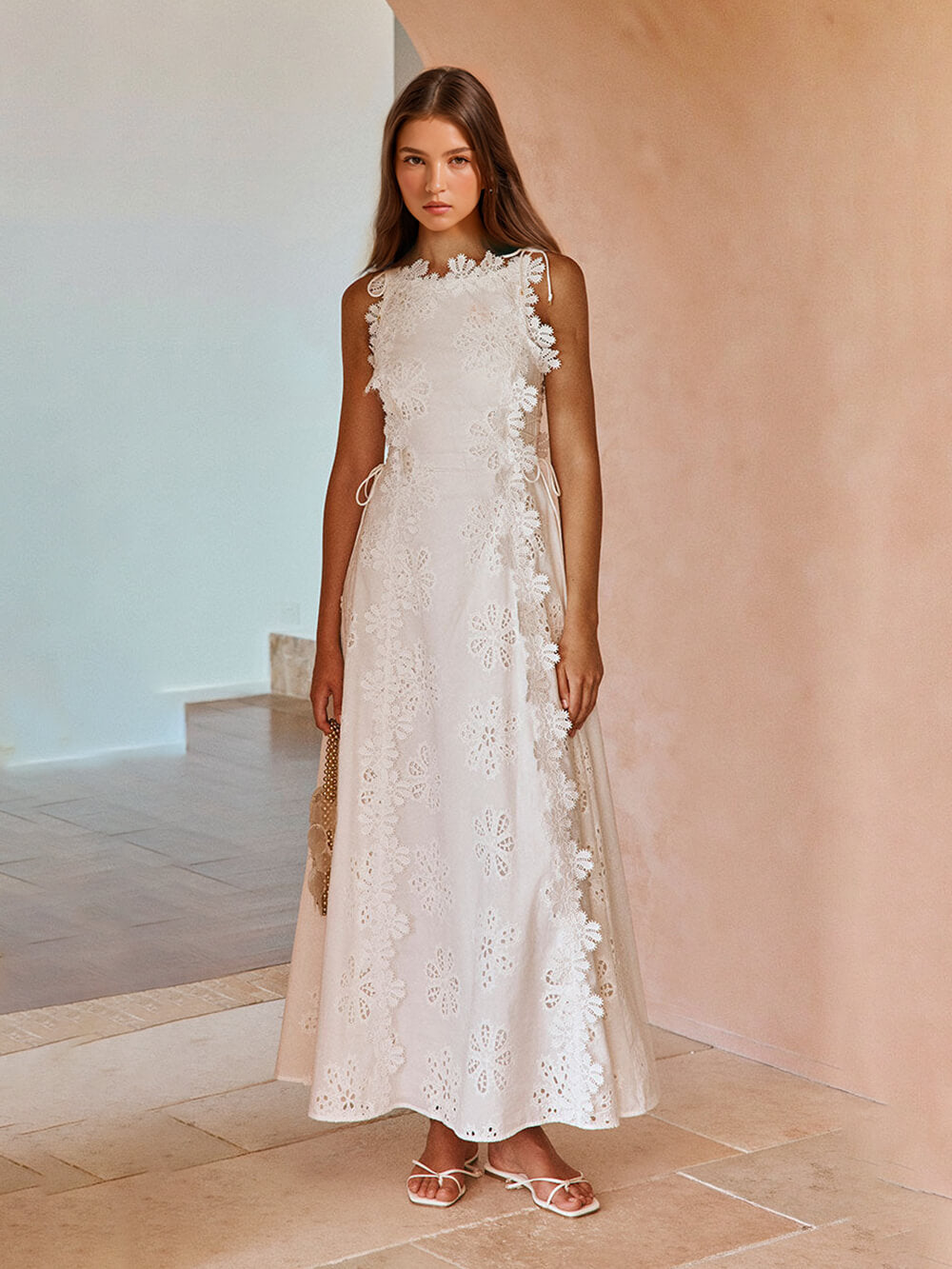 Delicate Lace Hook And Lace Up Sides Maxi Dress - View 2