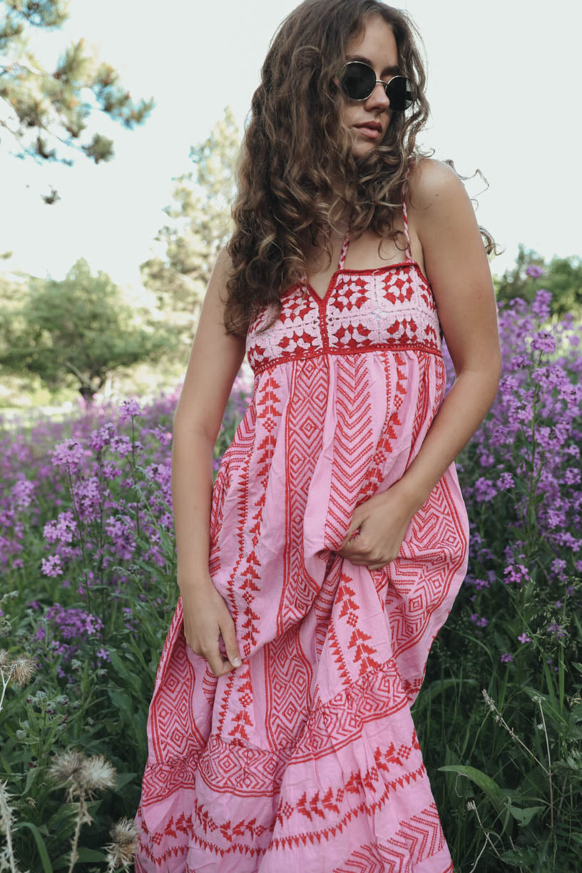 Embroidered Halter Neck Backless Maxi Dress - View 5