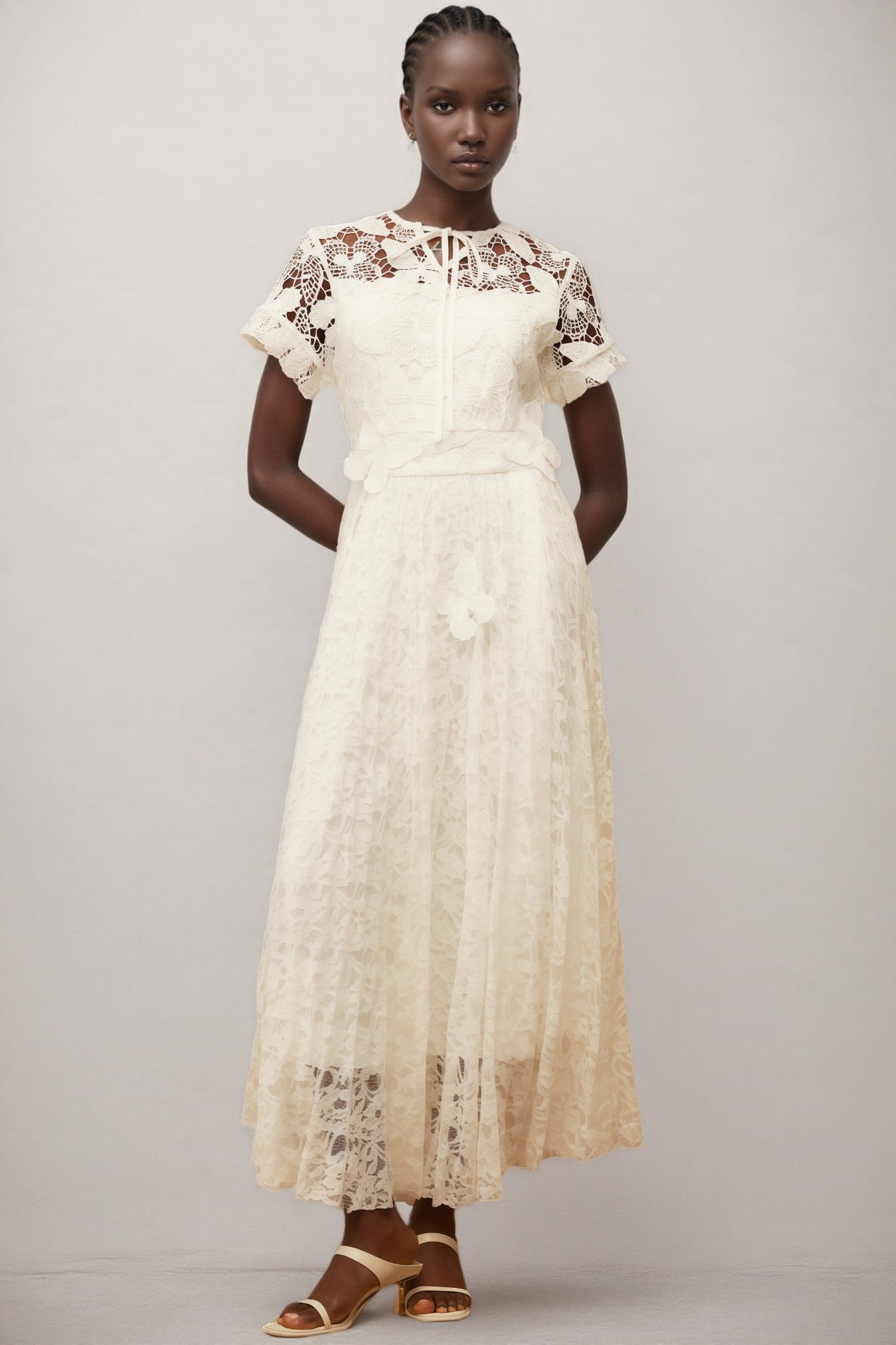 Lianas White Butterfly Applique Lace Maxi Dress