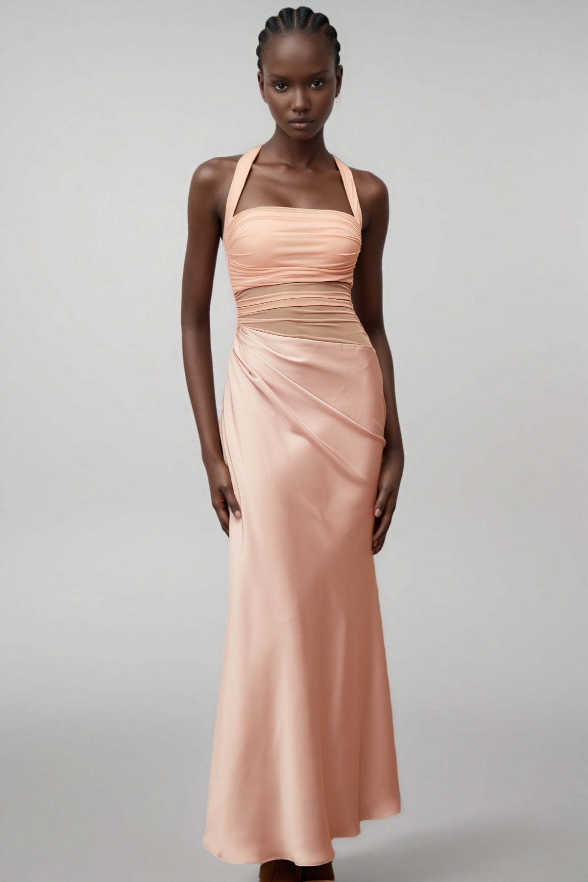 Devin Pink Mesh Panel Ruched Maxi Dress - View 2
