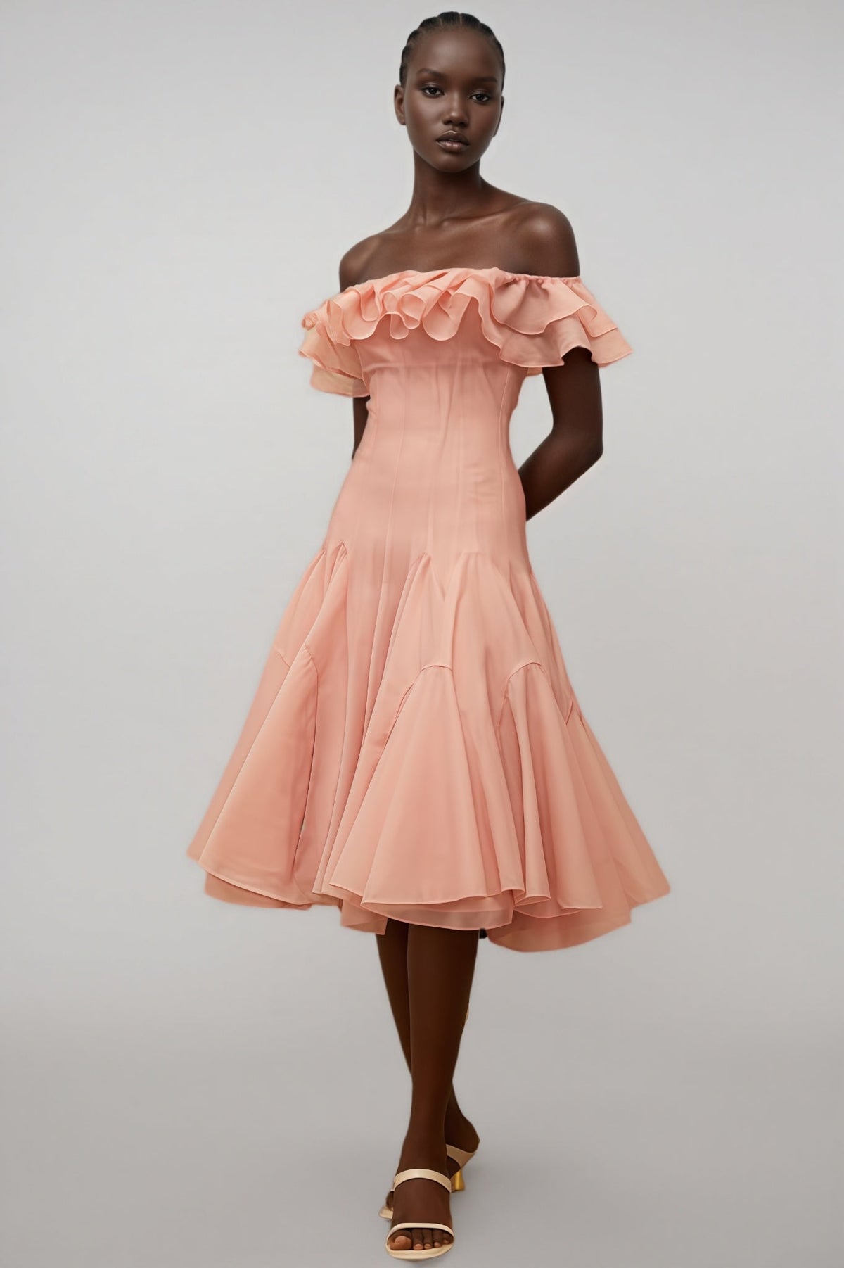 Eosf Pink Mesh Ruffle Midi Dress - View 6