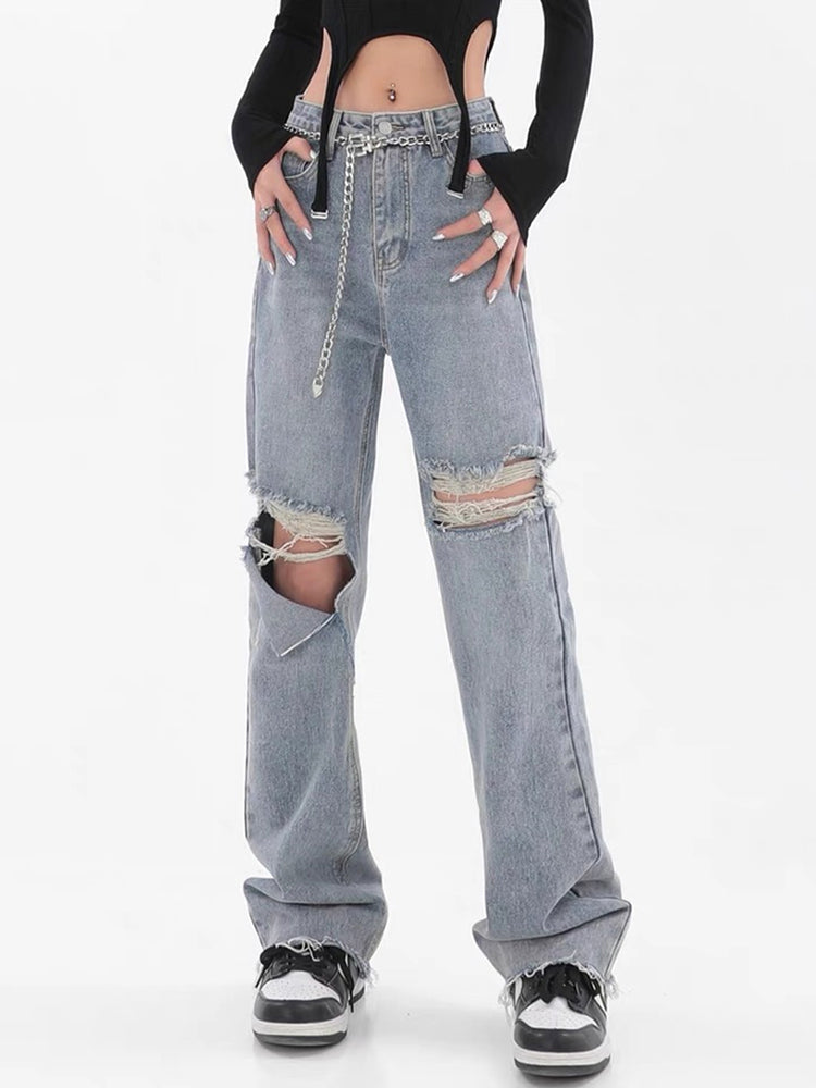 Distressed Wide-Leg Denim Jeans