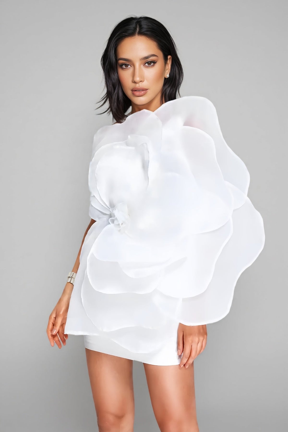 Opal Mesh Flower Mini Tube Dress-White - View 3