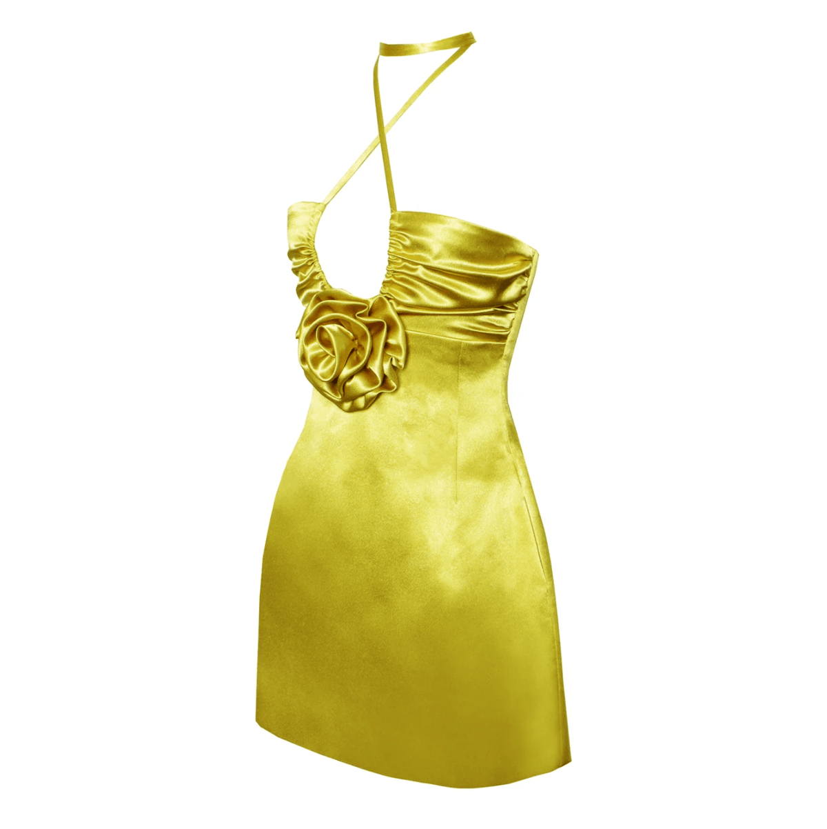 Satin Halter Neck Cut Out Rosette Bodycon Mini Dress - View 9