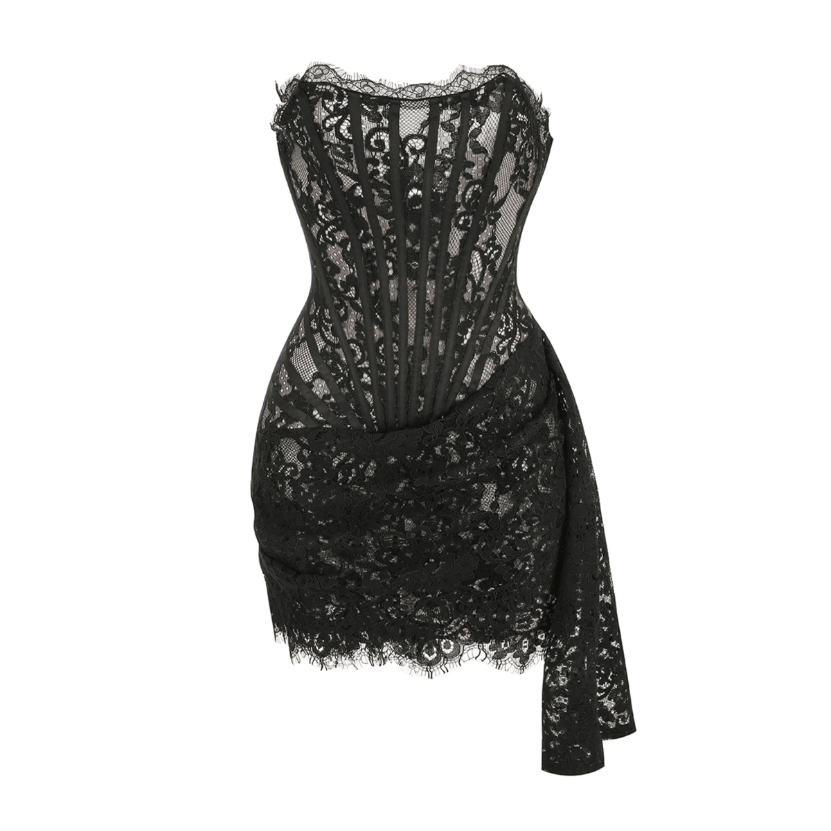 Lace Strapless Corset Draped Mini Dress - View 22