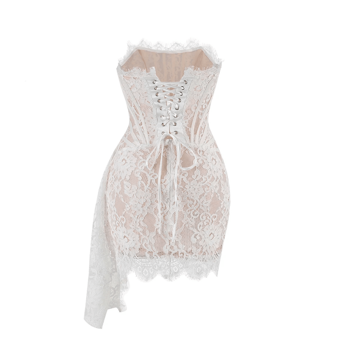 Lace Strapless Corset Draped Mini Dress - View 25