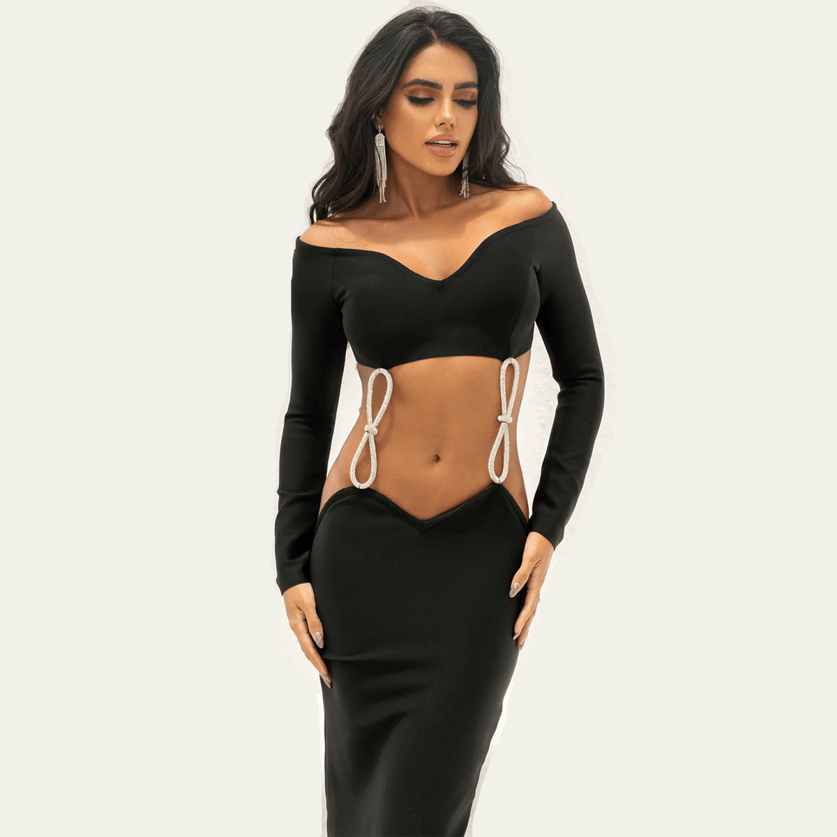 Disco Feeling Bow Off Shoulder Bandage Midi Dress - View 8