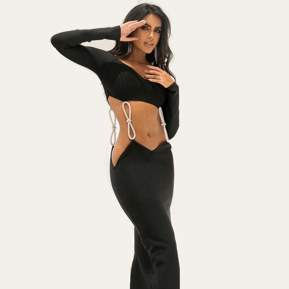 Disco Feeling Bow Off Shoulder Bandage Midi Dress - View 9