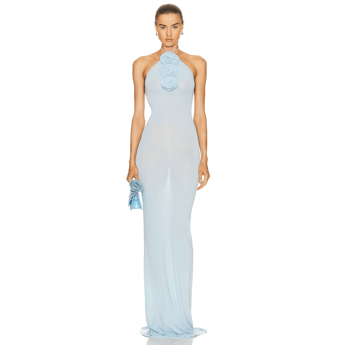 Easy Style Blue Mesh Maxi Dress - View 6