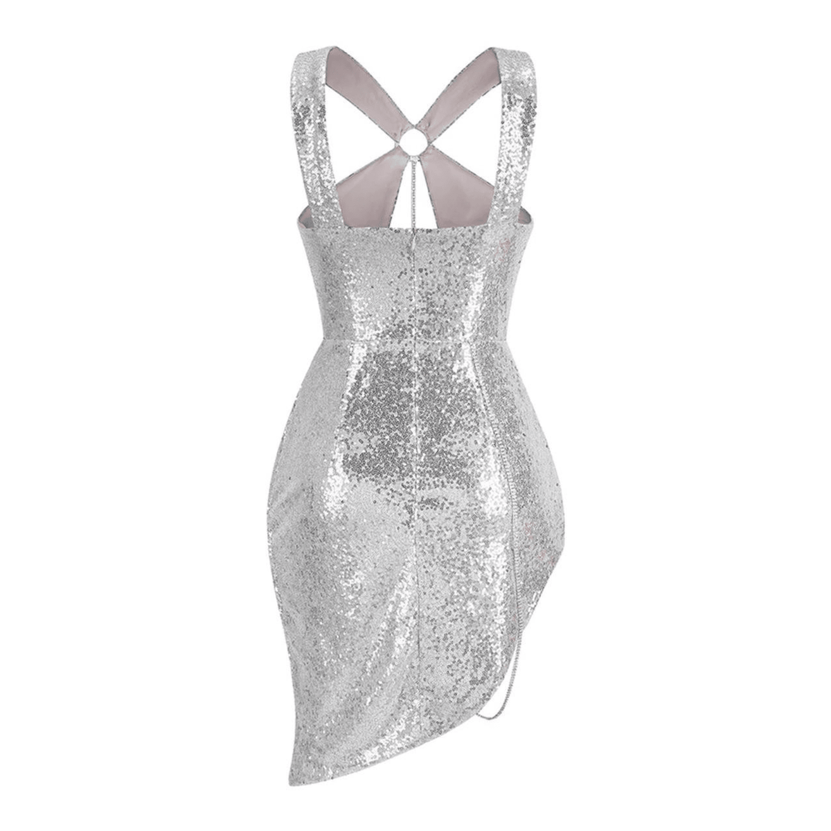 Sequin Halter Neck Cut Out Chain Asymmetric Mini Dress - View 8