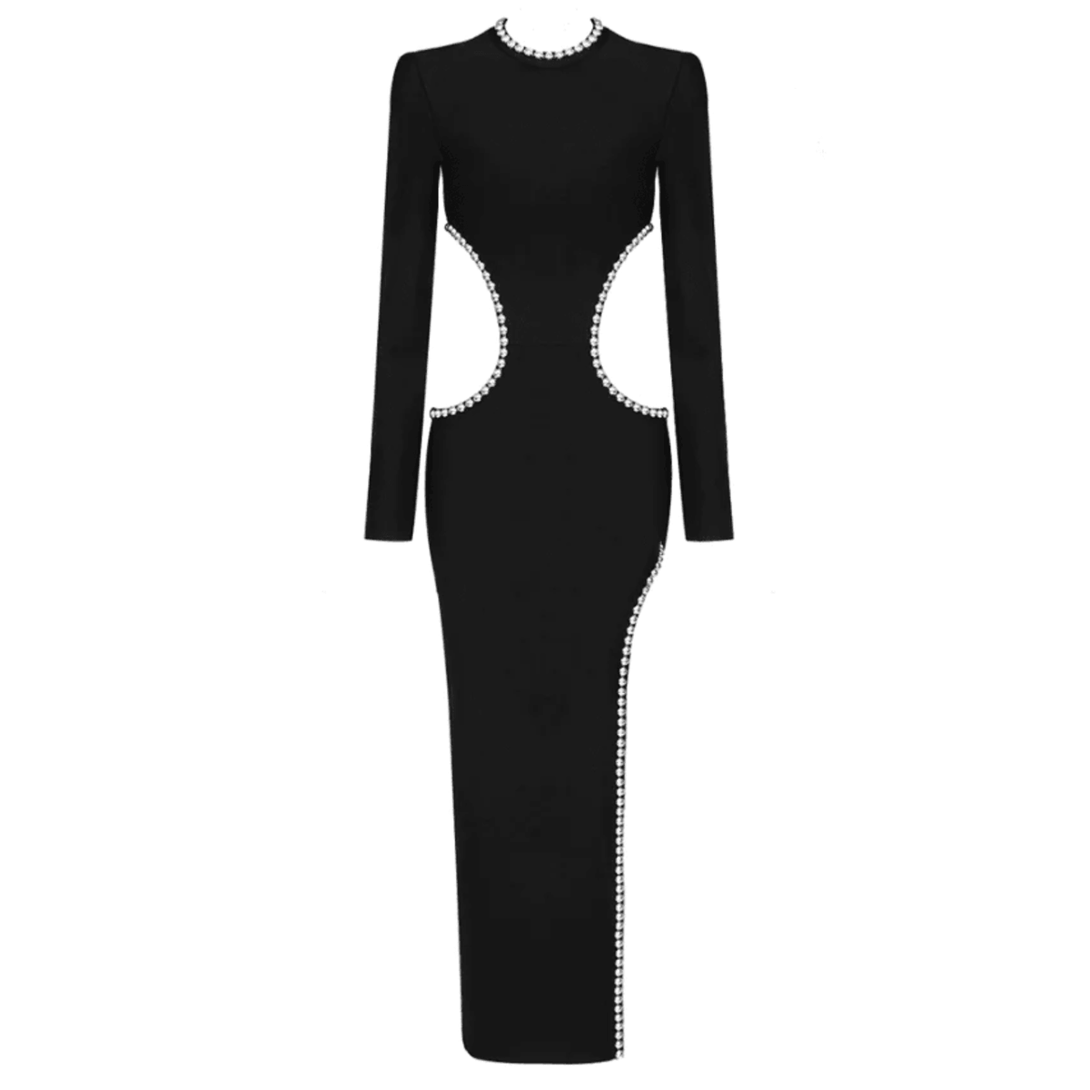 Cut Out Long Sleeve Beaded Trim High Split Bodycon Maxi Cocktail Dress - View 10