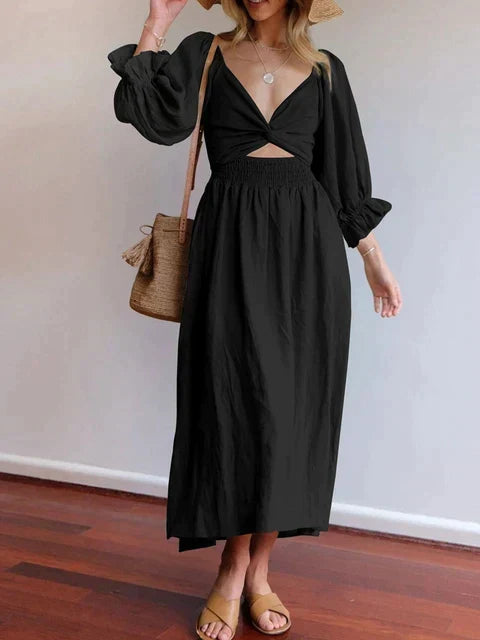 Square Neck Smocked Puff Sleeve Tie Waist Flowy Maxi Summer Dress - View 8