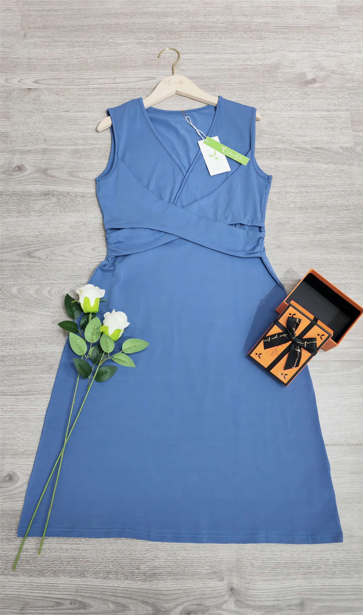 Sleeveless Deep V-Neck Wrap Pleated Waist A-Line Cocktail Midi Dress - View 9