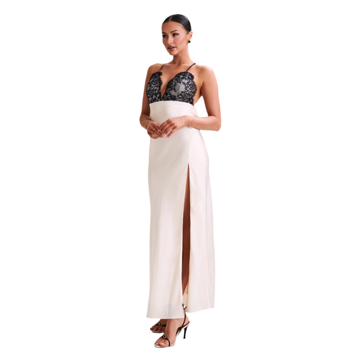 Lace Trim Satin Slip Maxi Dress - View 7
