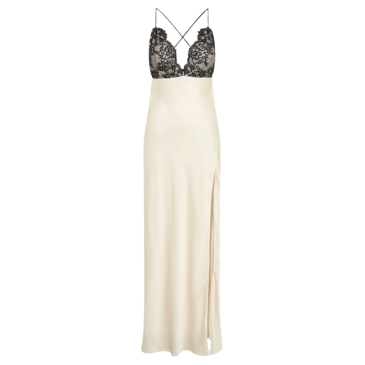 Lace Trim Satin Slip Maxi Dress - View 10