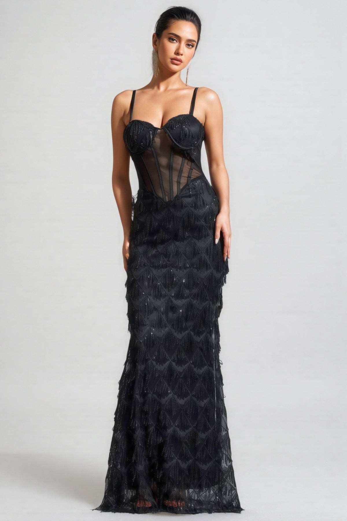Max Sequin Tassel Neck Maxi Dress