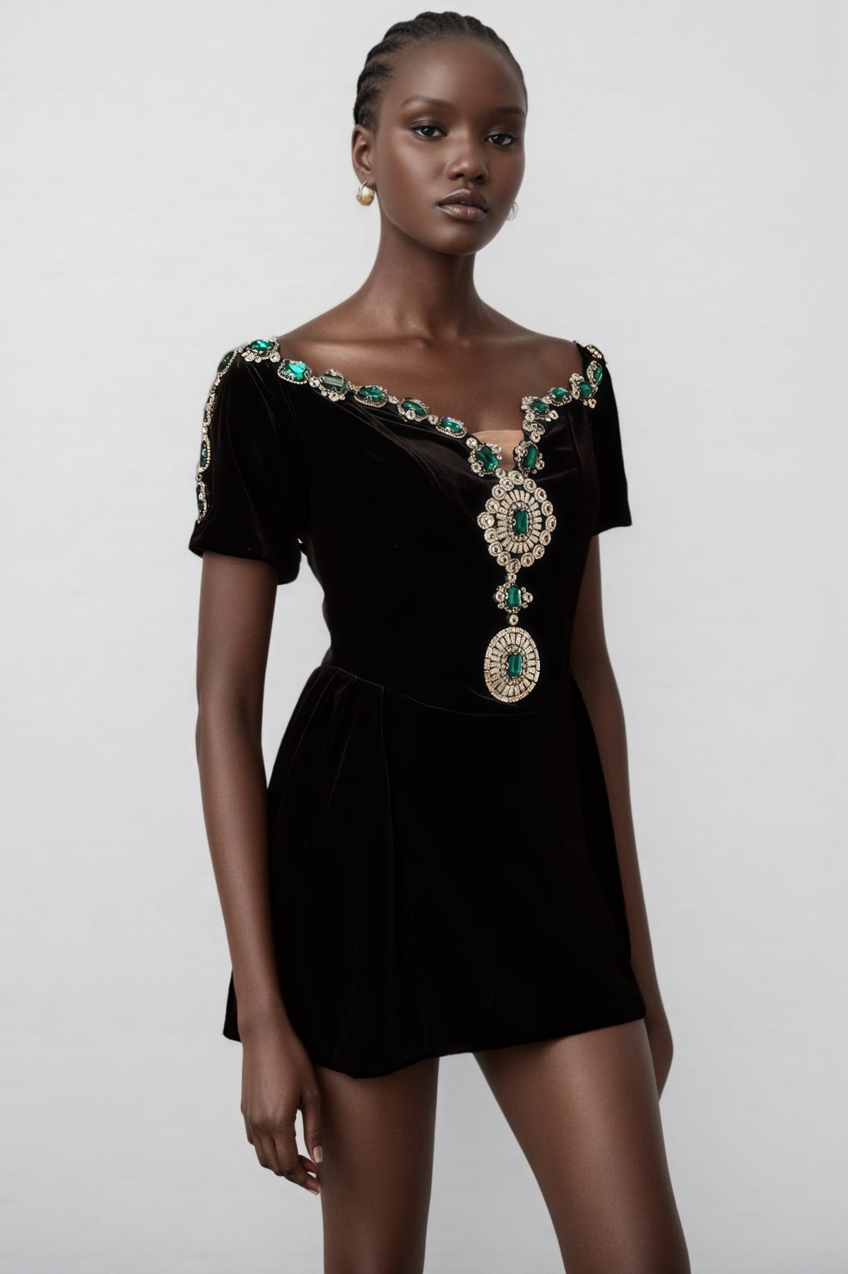 Ivy Black Velvet Embellished Mini Dress - View 3