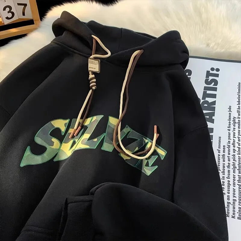 Camouflage Letter Print Punk Y2K Hoodie