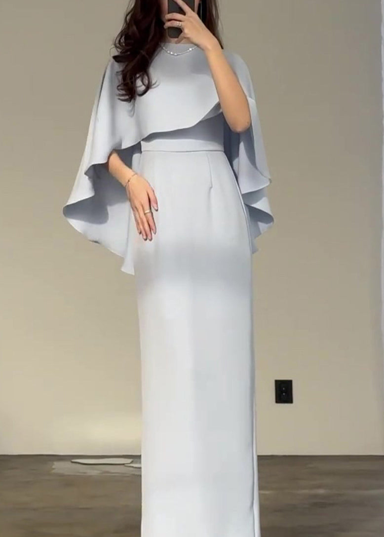 Cape Overlay Round Neck Column Floor Length Gown