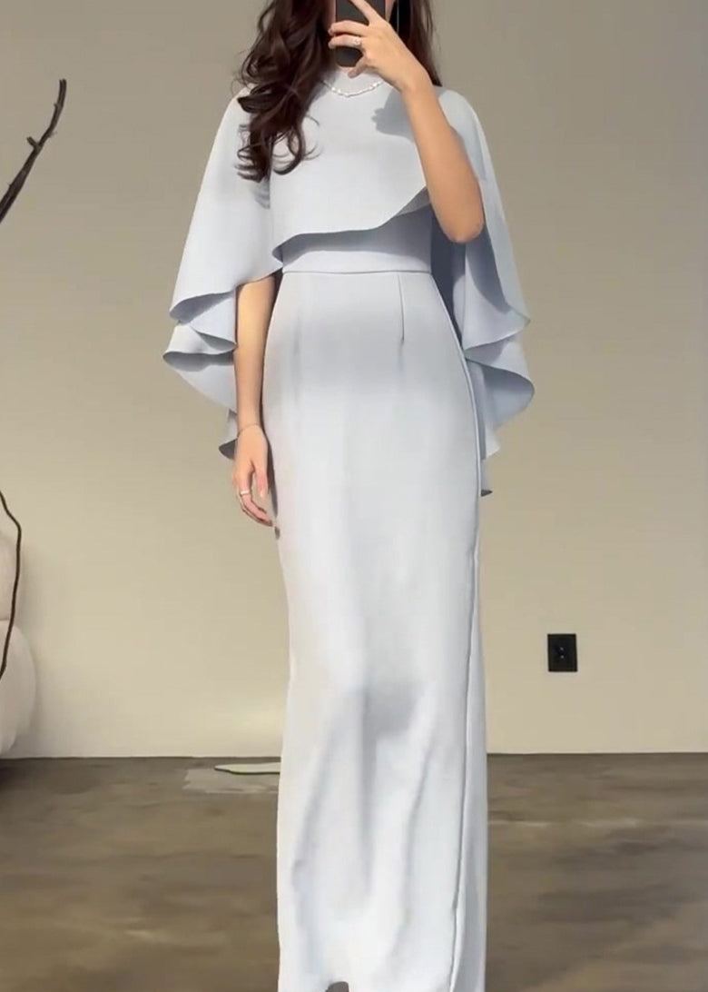 Cape Overlay Round Neck Column Floor Length Gown - View 2