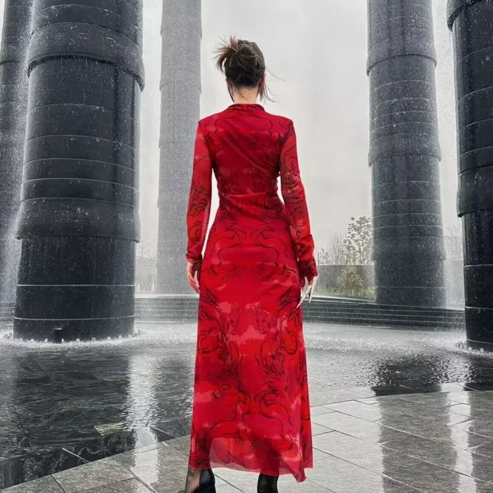 Limited Printed Screen Dress Style Year Loong Party Dress
