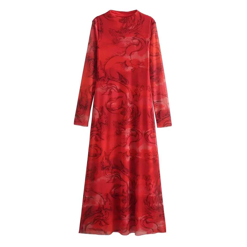 Limited Printed Screen Dress Style Year Loong Party Dress