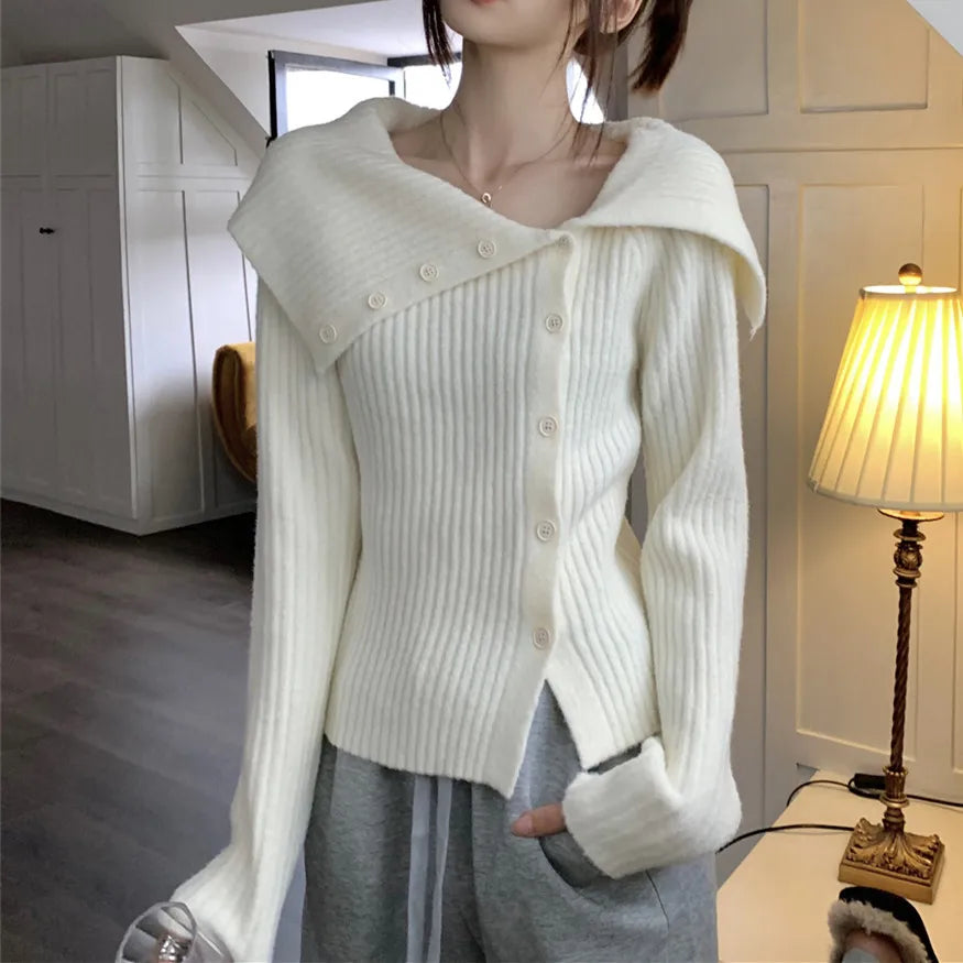 utton Off Shoulder Gray Sweater Ivory / One Size