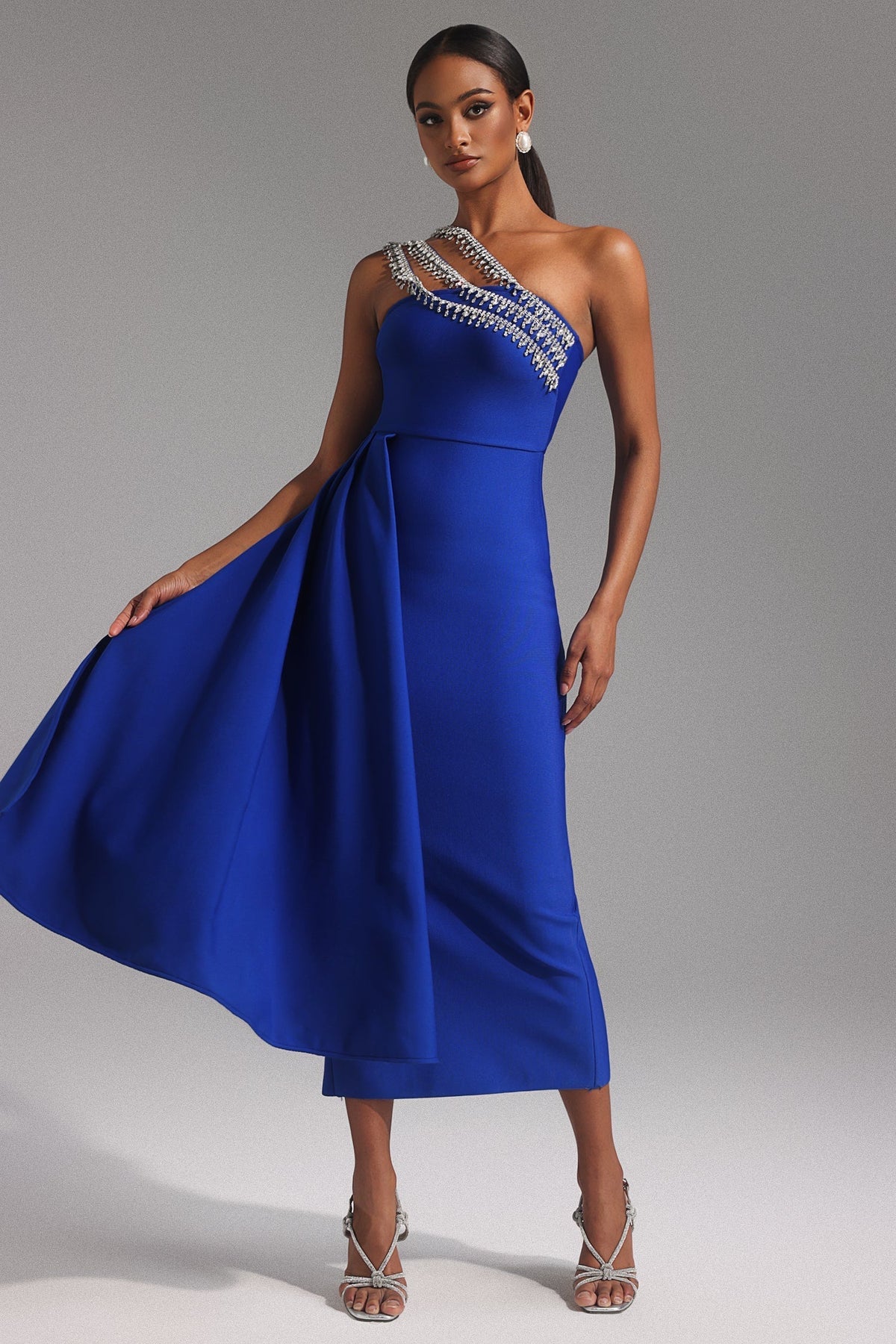 One Shoulder Diamond Bandage Maxi Dress - View 2