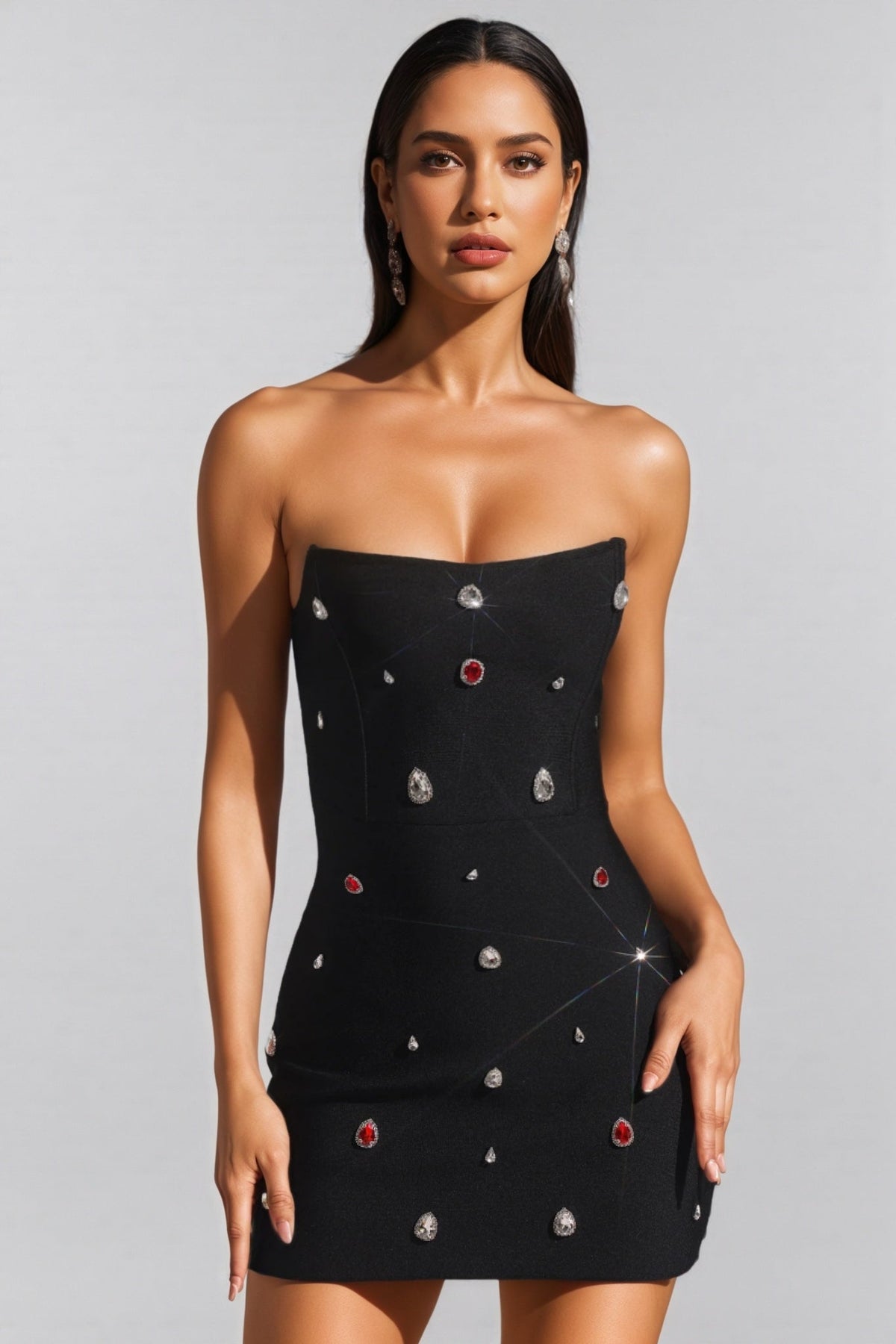 Strapless Rhinestone Teardrop Embellished Bodycon Mini Dress - View 3