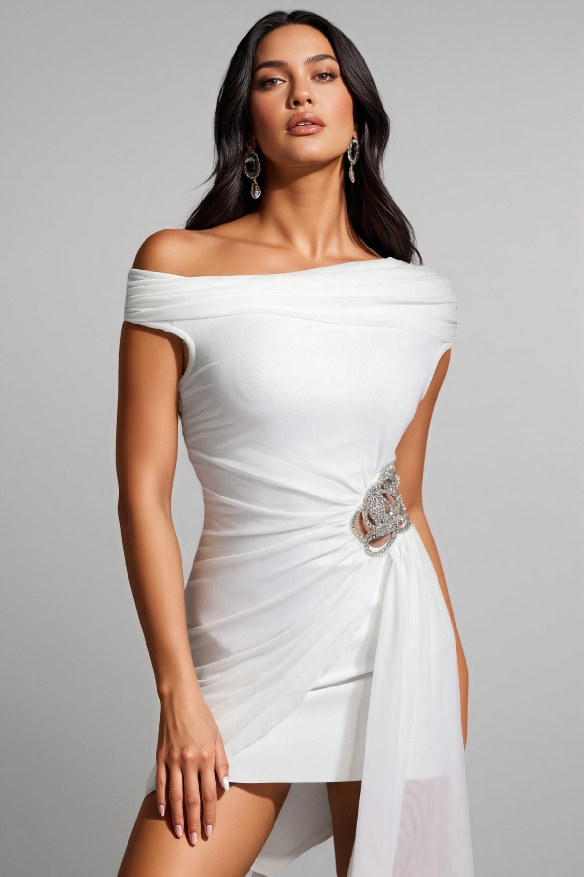One Shoulder Bandage 3D Floral Mini Dress - View 3