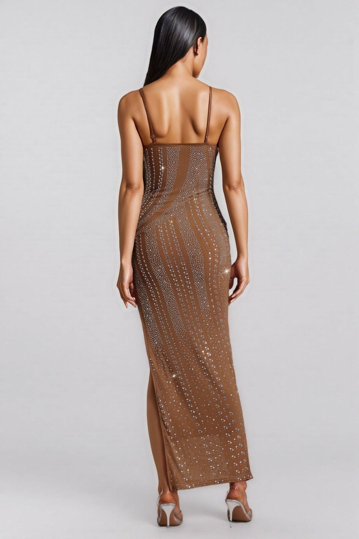 Rhinestone Embellished Sweetheart Spaghetti Strap Maxi Gown - View 3