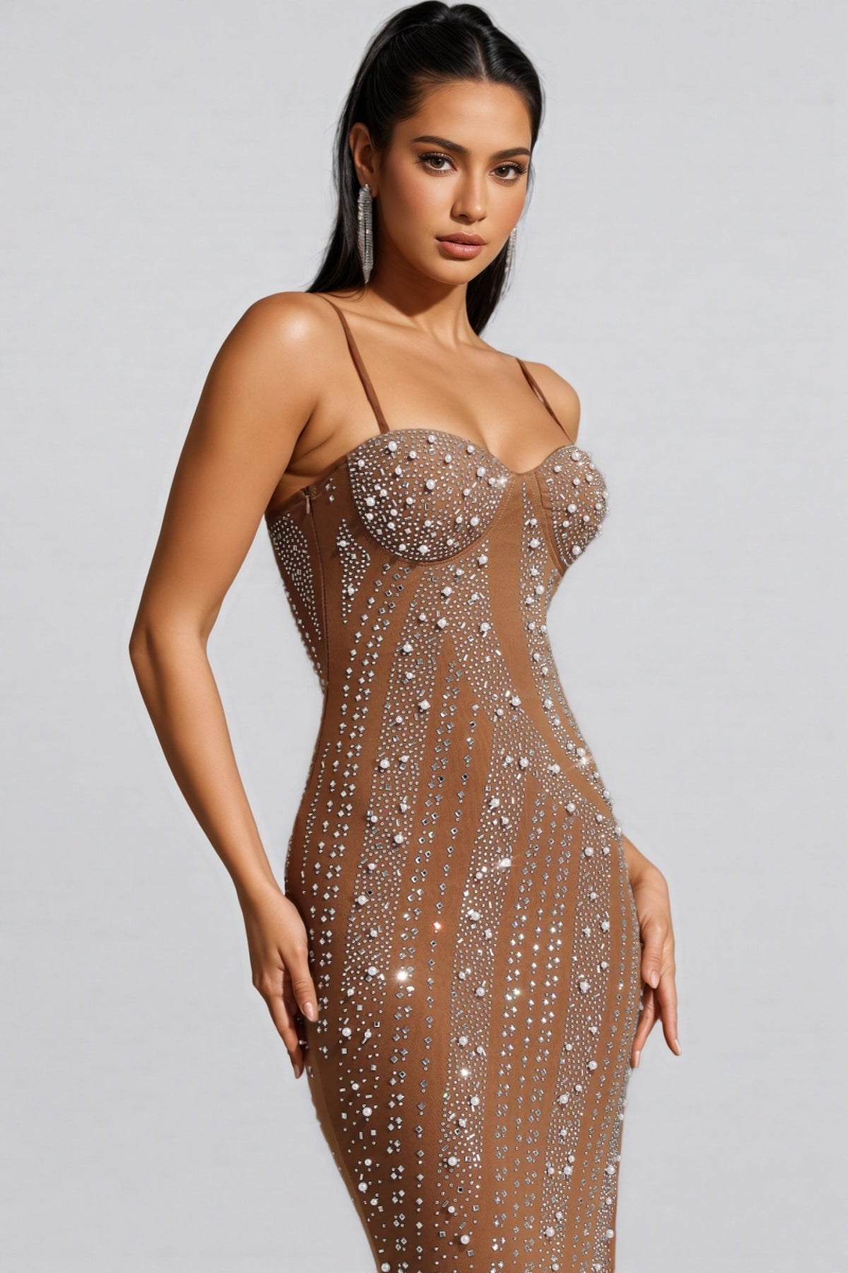 Rhinestone Embellished Sweetheart Spaghetti Strap Maxi Gown - View 5