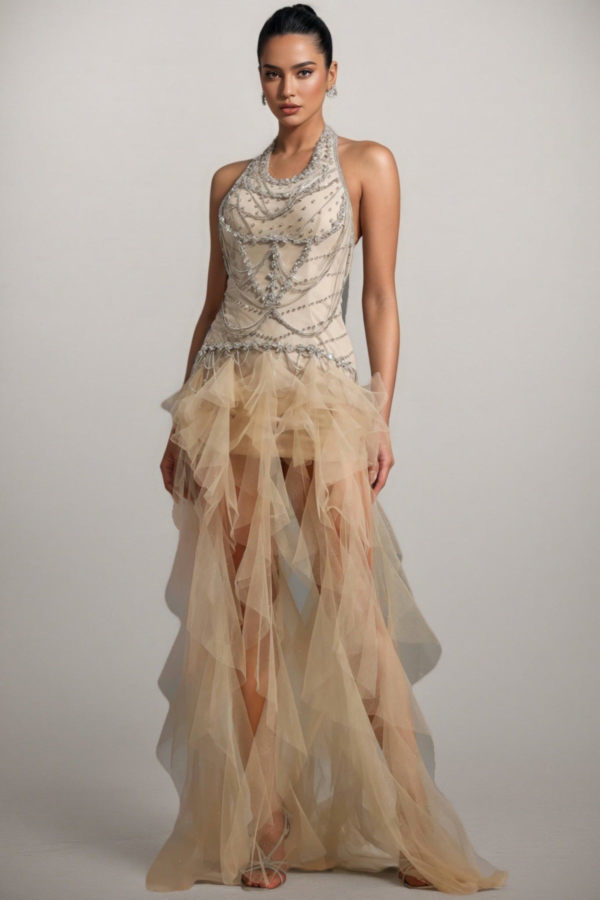 Daelad Sleeveless V-Neck Sequin Tassel Maxi Dress