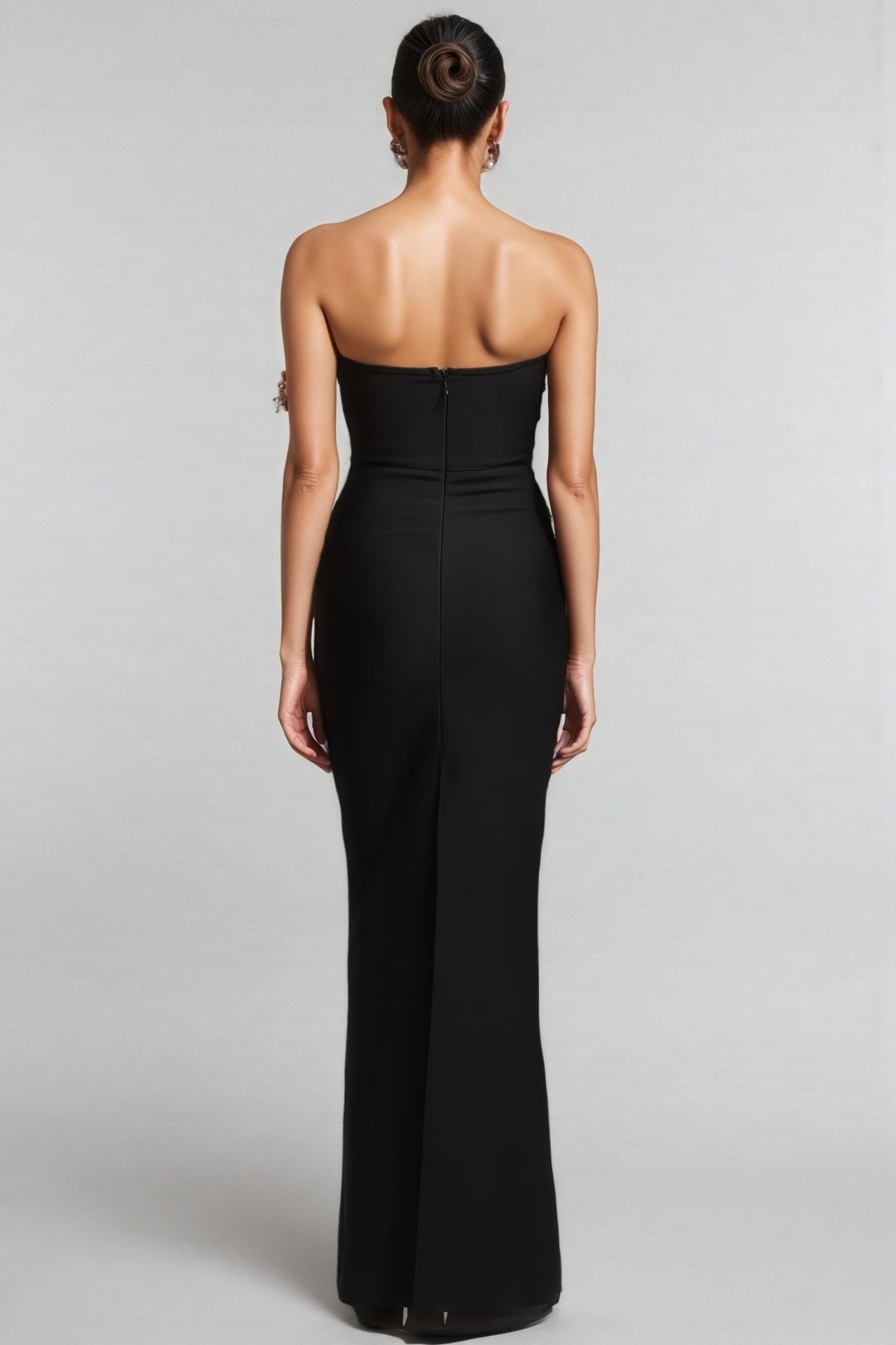 Pearl Embellished Spaghetti Strap Sculptural Bodice Column Maxi Gown - View 5