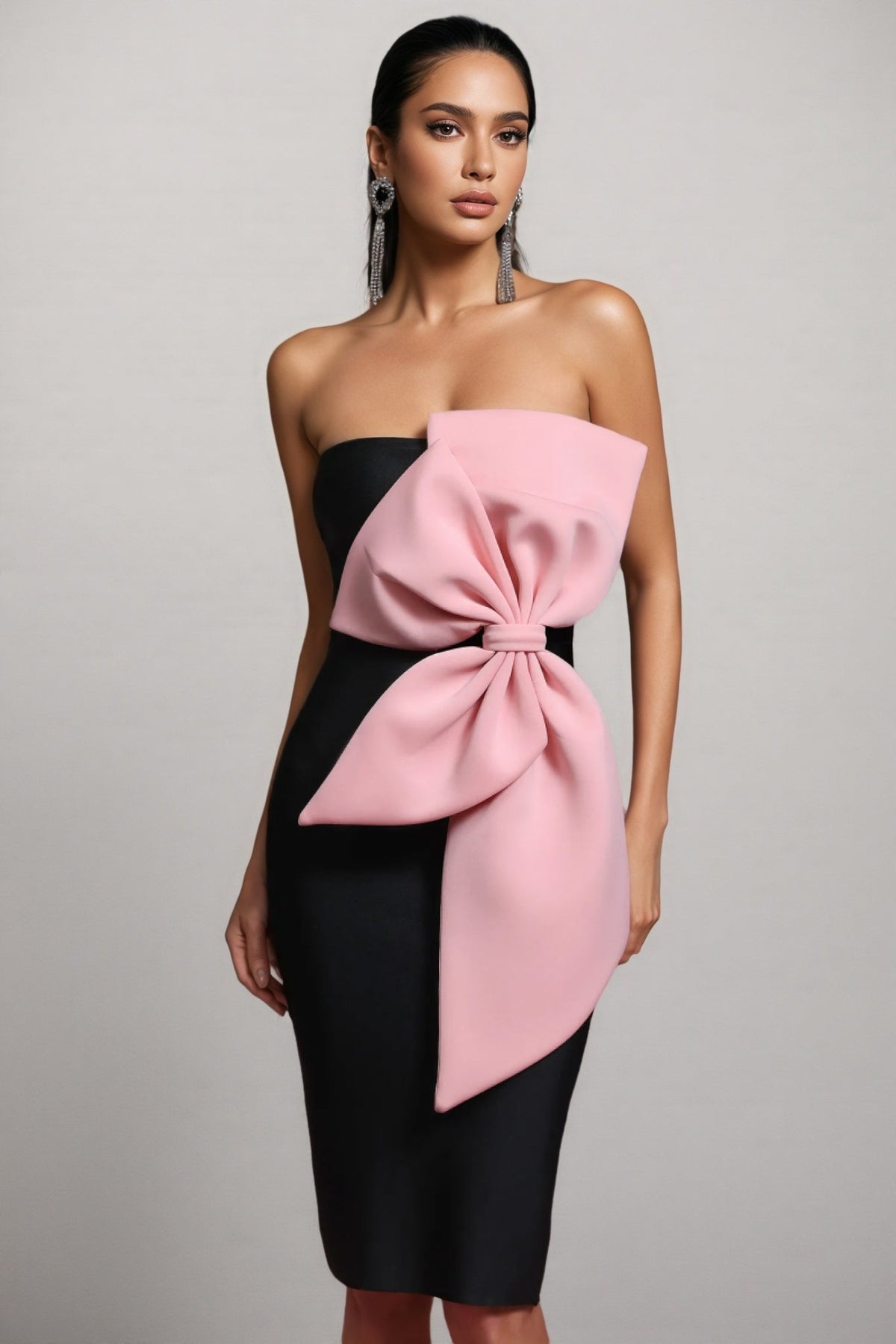 Oversized Bow Strapless Bandage Bodycon Knee Length Cocktail Dress - View 4