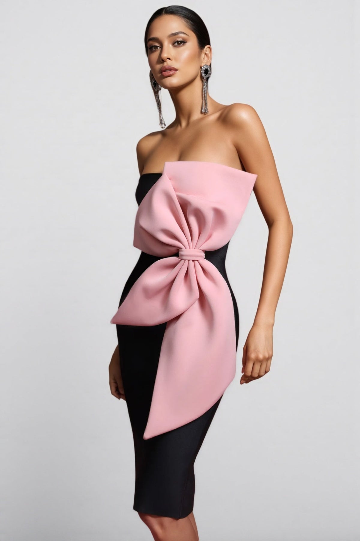 Oversized Bow Strapless Bandage Bodycon Knee Length Cocktail Dress - View 2