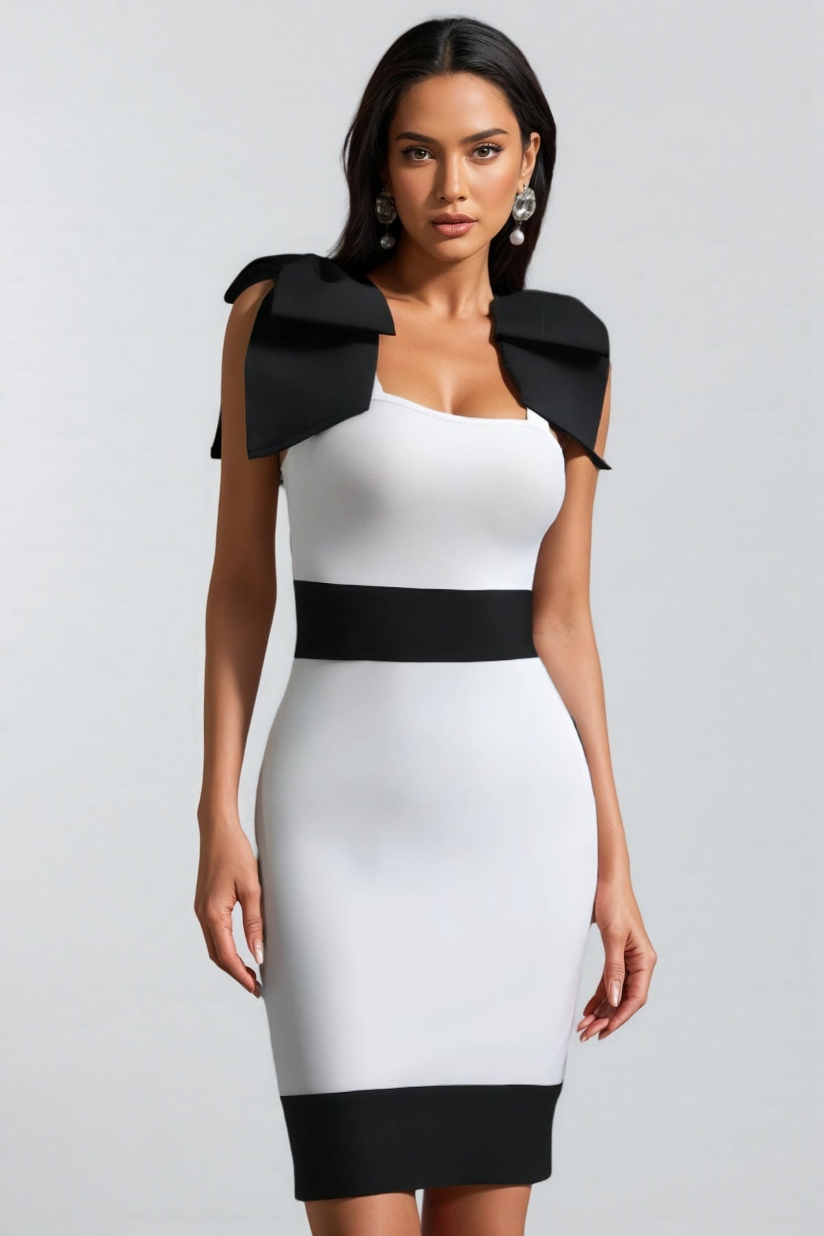 Bandage Shoulder Bow Wide Strap Bodycon Knee Length Mini Dress - View 3