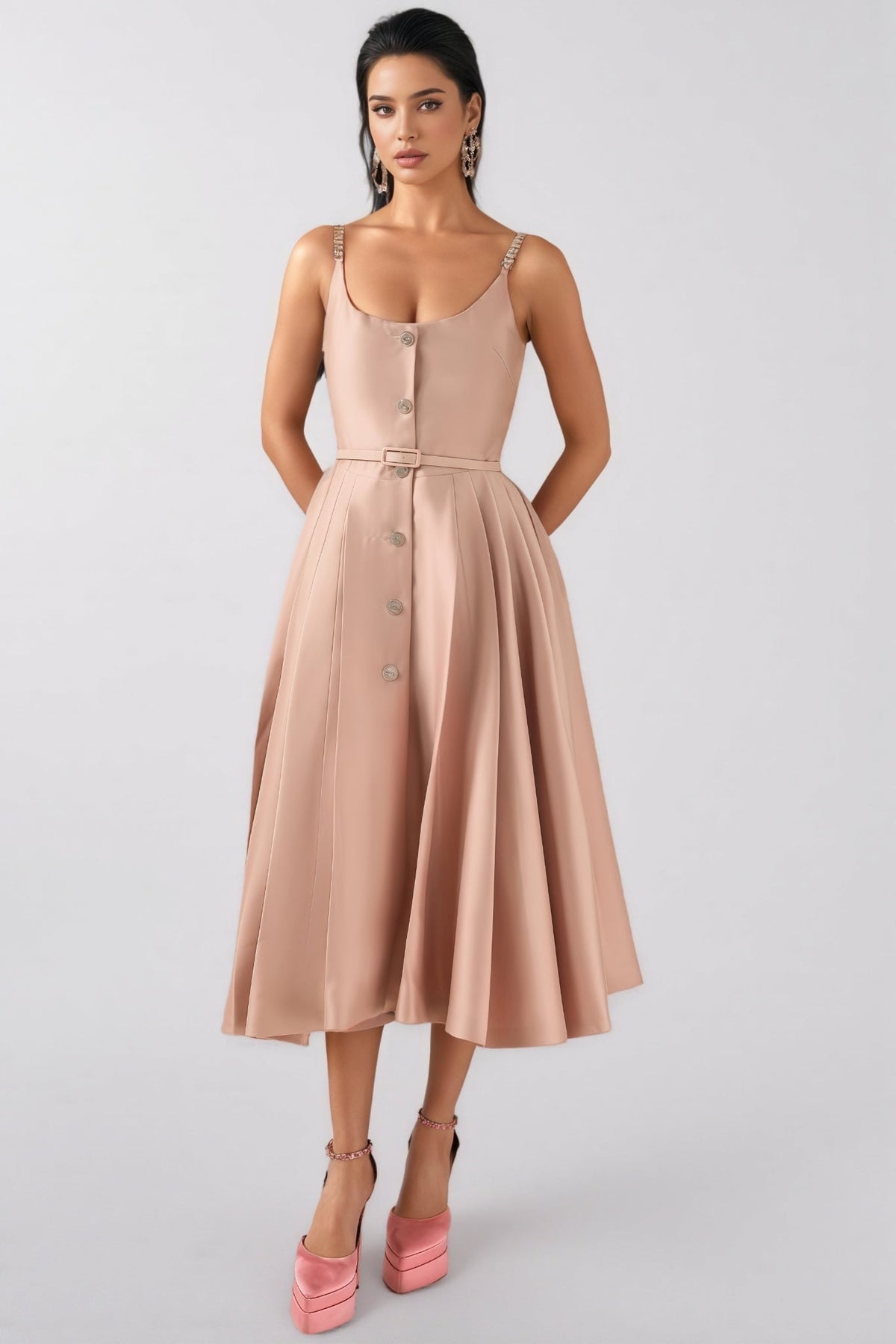 Josia Rhinestone Sleeveless Midi Dress
