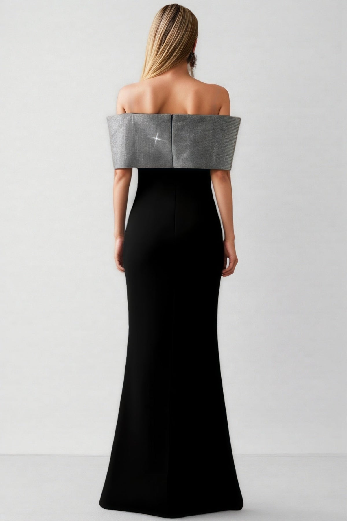 Off Shoulder Metallic Bow Bodycon Maxi Gown - View 5